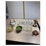 Beaton Dresser Set, Milk Glass Spice bottles.