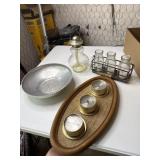 Aluminum bowl, oil lamp no globe, battery candles