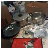 Skillets, pans, Christmas plate Andmore