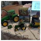 John Deere Tractor clock, tins, plate car