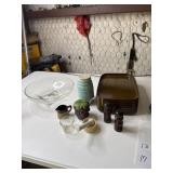Glass serving bowl, mason jar measuring cups,