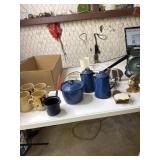 Melmac coffee cups, blue mini granite ware Dutch