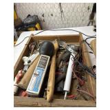 Bench cleanup, wood box with plumbing parts and