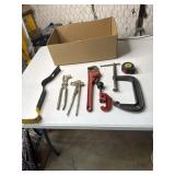 Puller, tire weight pliers, pipe wrench, pipe
