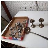 Silver plate candle holders from,Spain ladle and