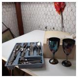 Silverware and pair of International Silver Co