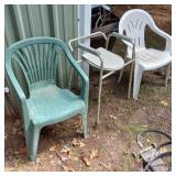 2 lawn chairs and potty chair