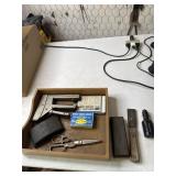 Staple gun, staples, wet stone, sanding block