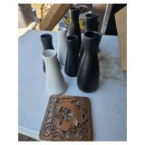 Copper trivet, and vases