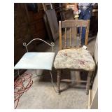 Vintage wood chair and vanity stool
