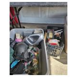2- totes knee pads,pir detectors,  and misc
