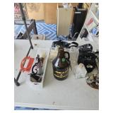 Brown glass jug,candle,  misc