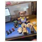 teddy bear bank, Mexico dolls, Alvin and others