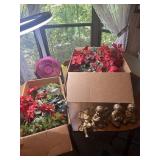 2 boxes of poinsettias and other Christmas decor