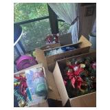 3 boxes of Christmas decor, garland, tinsel,