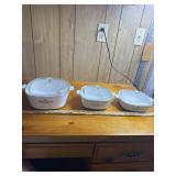3 Corning Ware lidded casserole dishes Cornflower