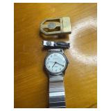 Belt buckle GE tie tac and Carrvelle Watch