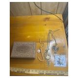 Wood carved jewelry box and jewelry