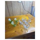 3 green Uranium glass dessert dishes, 4 matching