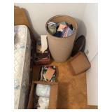 Barrel and 3 boxes of zippers. Material and