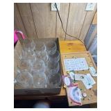 Set of 14 stemmed glasses, bulletin board and