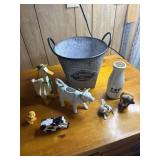 Flowers And Garden Bucket milk bottle, cow