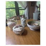 Ceramic pitcher and lidded dish, angel, plastic