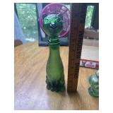 Empoli Green Glass Cat Decanter, several green
