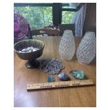 Compote, Rick & glass, 2 vintage light cover