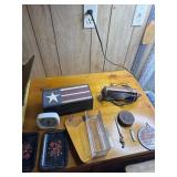 2 tip trays, sharp clock, wood box, bed light and
