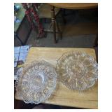 2 glass egg plates, dishes, bowls, candle holder