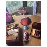 Shoe polish brushes, magnifying mirror, & vintage