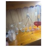 Candy jar, 2 vases, nutcracker candle holders,