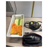 Basket of micro fiber towels, steam cleaner and