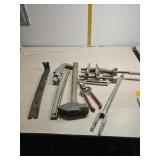 Vice, pipe wrench and tools