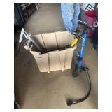 Tote with air pump, light stand, hitch pin and