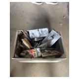Wood box with cement and drywall tools