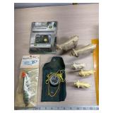 Vintage fishing lure, Compass, JD tractor and
