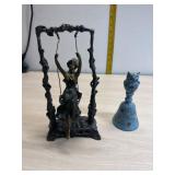 Signed metal Lady in Swing and cast iron owl bell