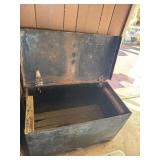 Tin trunk 33"x18"x2 tote with Christmas items,