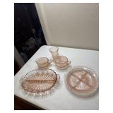 5 pieces of pink depression glass