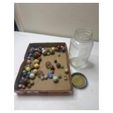 Jar of vintage marbles clay and glass