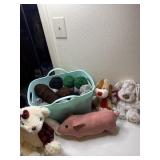 Tote of yarn and stuffed animals