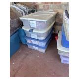 4 totes of zippers, lace, Christmas crafts and
