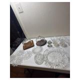 2 cheese domes. Plates.large glass flower frog,