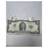 2013 $2.00 Bill and 2 quarters