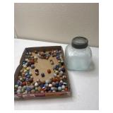 Vintage Glass Jar& marbles- Clay and glass