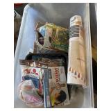 Tote with lid of decorations, books, crafts and