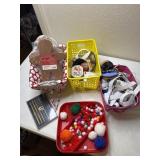 Crochet hooks, foam gingerbread men, sewing