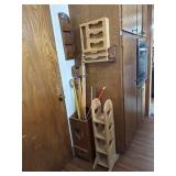 Potato bin, yard sticks, mail holder, foil and